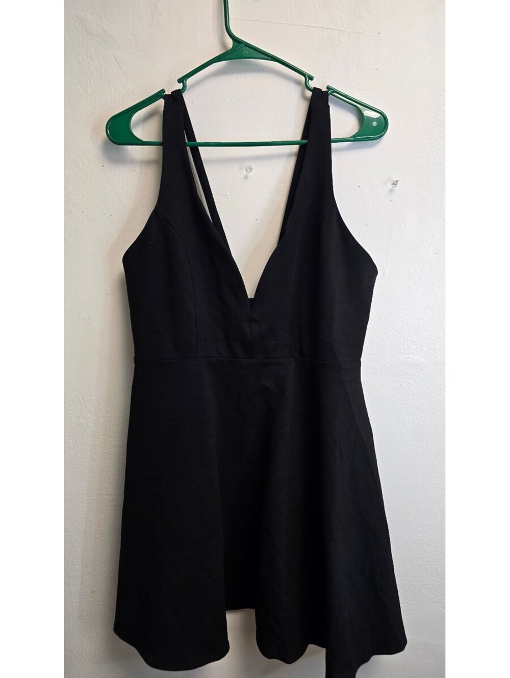 Lulus Black Fit & Flare Mini Dress Size L Deep V Neck